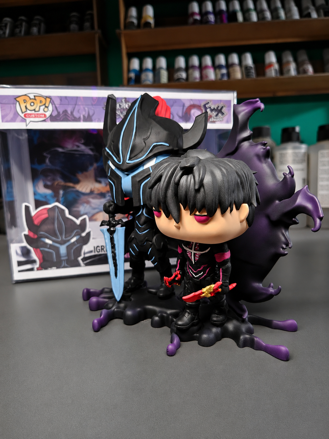 Custom Sung Jin Woo and Igris Solo Leveling Funko Pop Figure – Handmade Anime Collectible