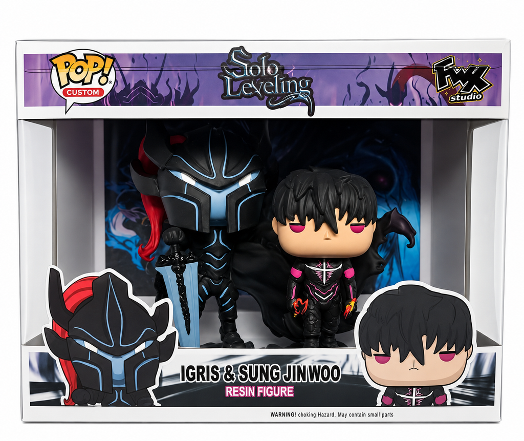 Custom Sung Jin Woo and Igris Solo Leveling Funko Pop Figure – Handmade Anime Collectible