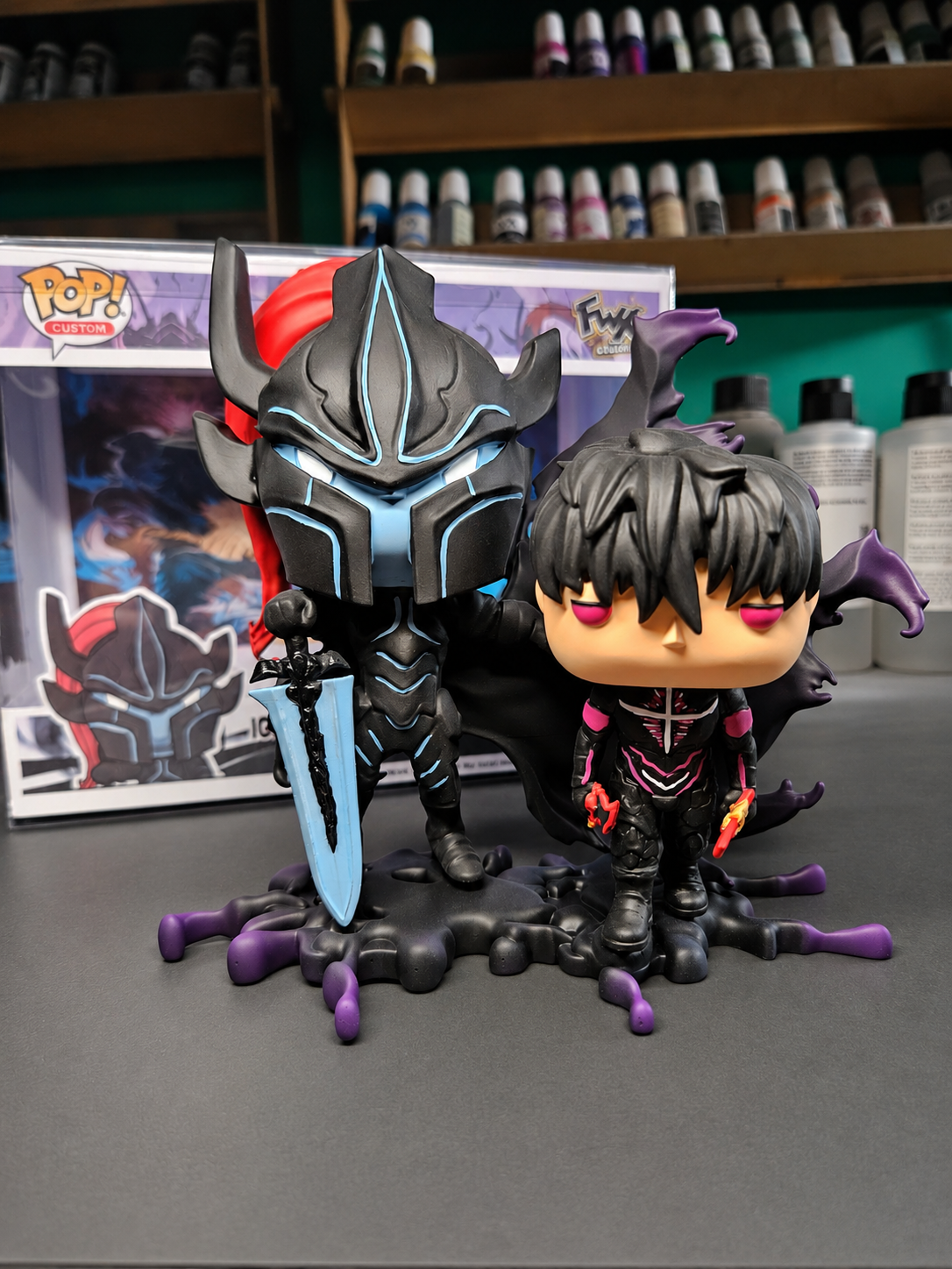 Custom Sung Jin Woo and Igris Solo Leveling Funko Pop Figure – Handmade Anime Collectible